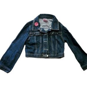 Nannette Kids Dark Wash Floral Embroidered Denim Jacket Size 6X